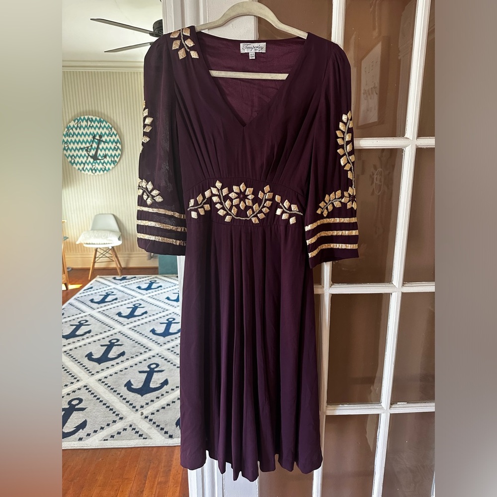 Temperley London Purple Silk Dress with Gold Embellishments Size 4 US